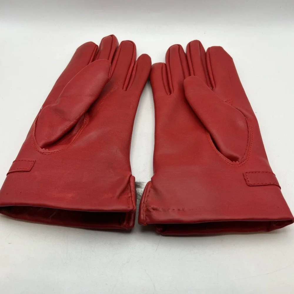 Vintage Red Dress Gloves Rabbit Fur Trim Cuff Sz M/L Fits XS Kids Petite Retro